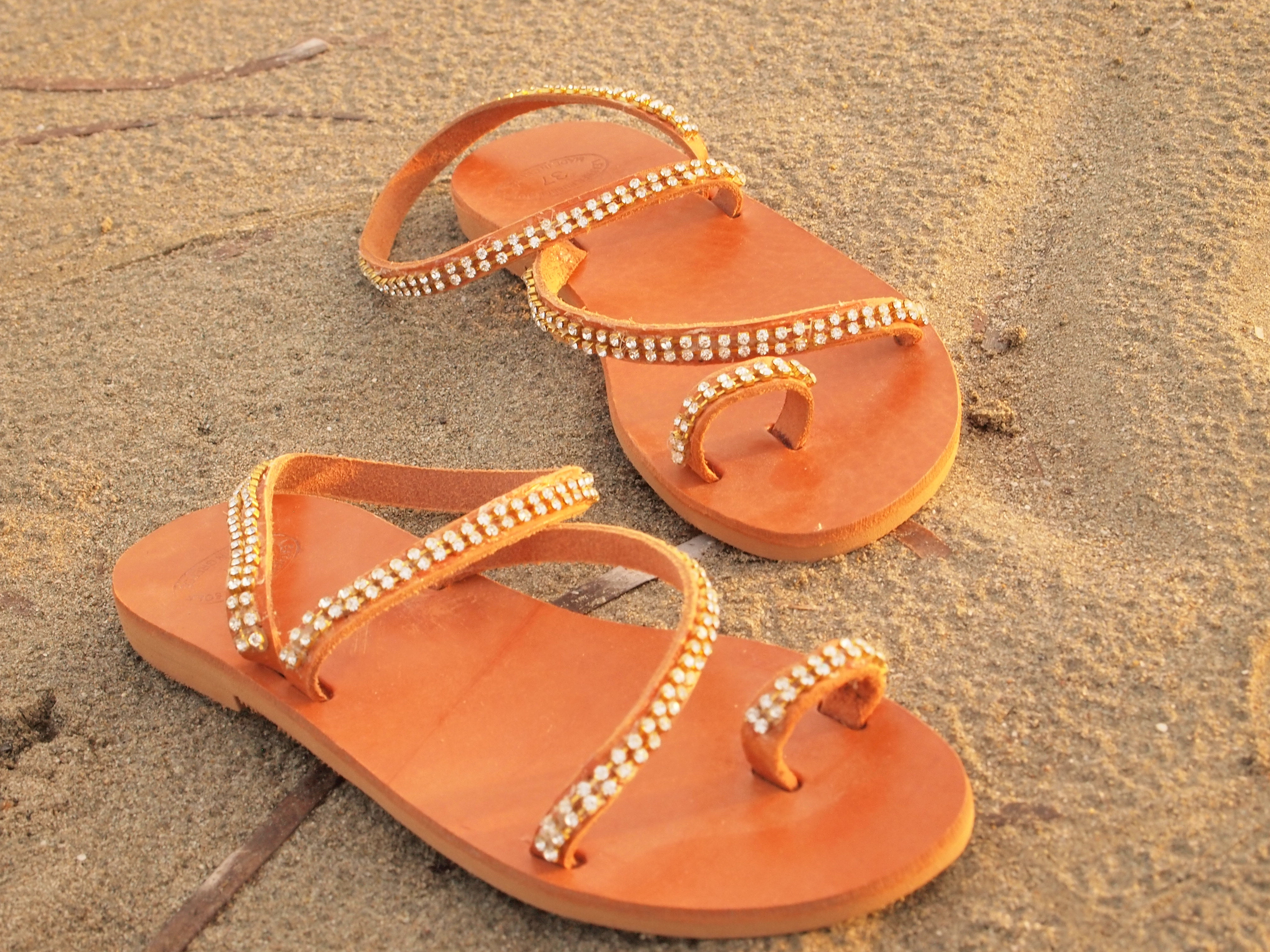 Greek Leather sandals with Swarovski crystals HERA