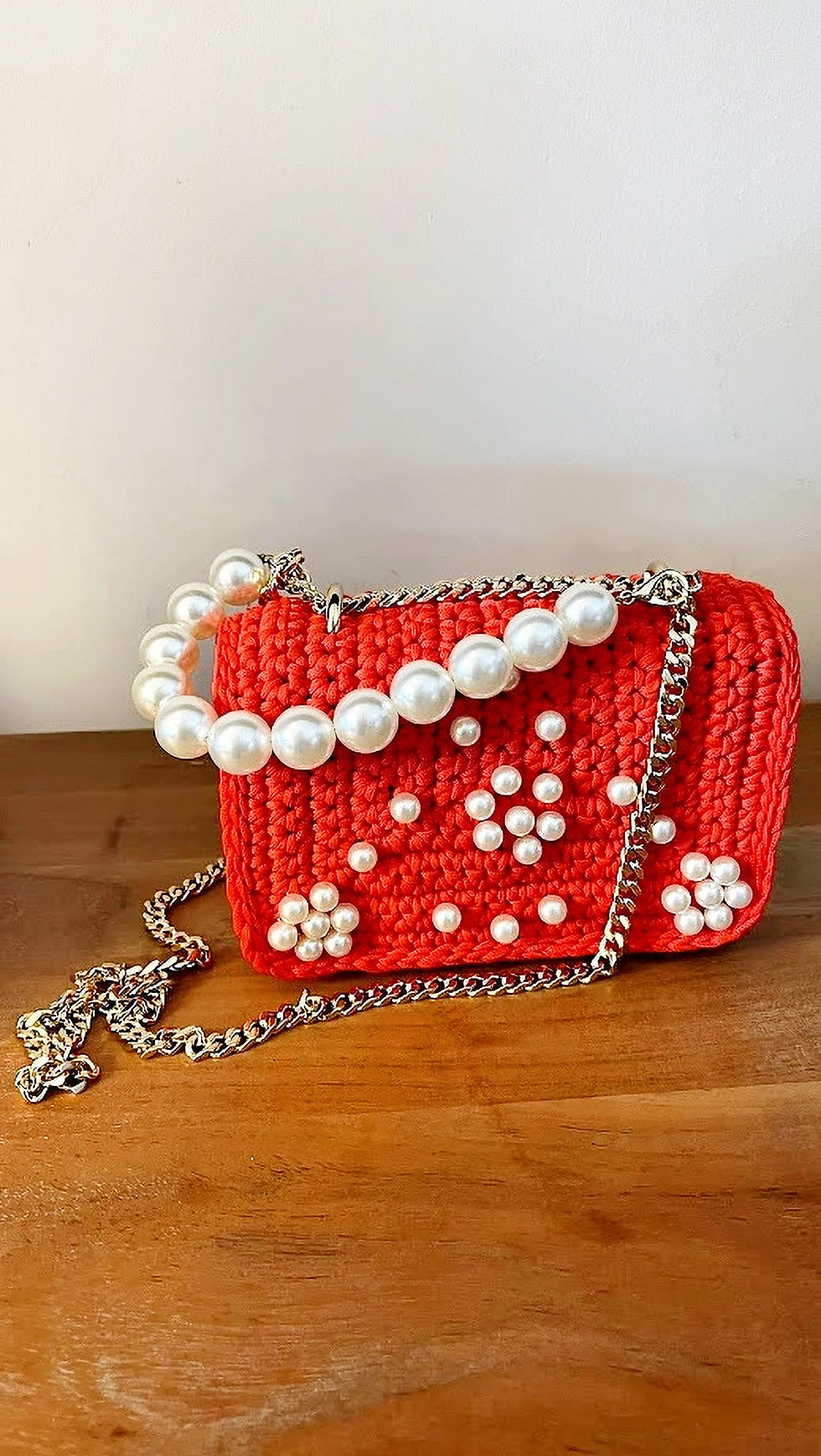 Thumbnail: Handwoven Orange Mini Bag- "Pearly"