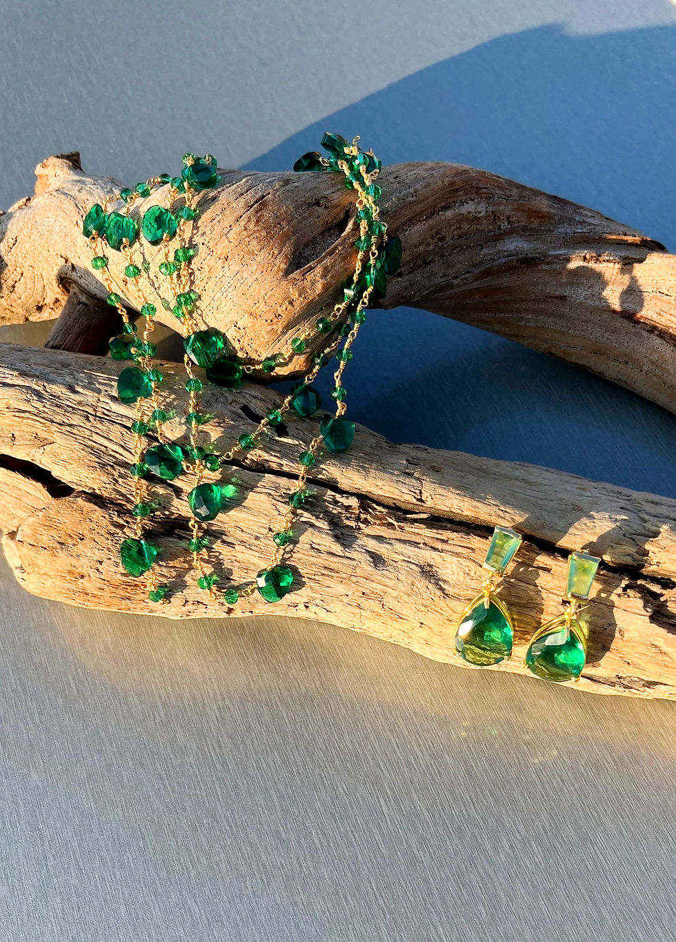 Thumbnail: Gold drop Earrings in Green Onyx