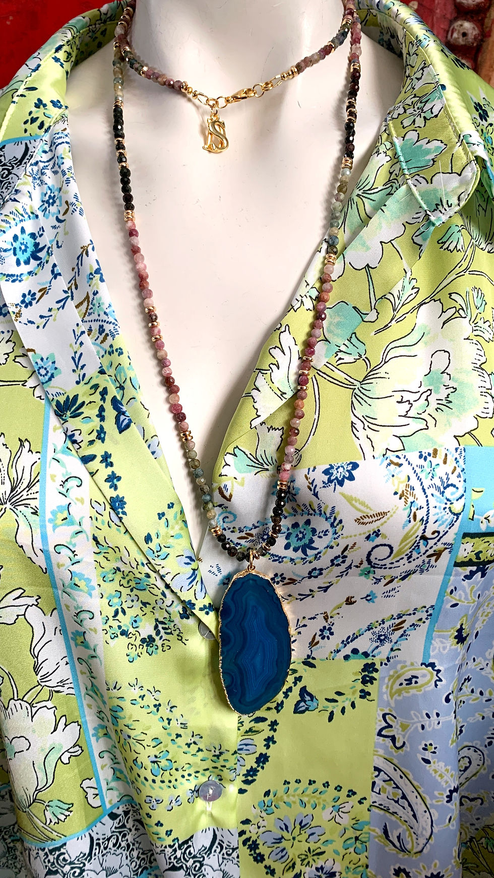 Thumbnail: Agate Slice pendant with Tourmalines OOAK - Sifnos