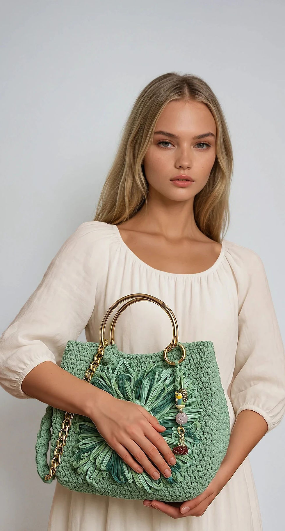 Miniatura: Moira   - Raffia  Sea Green Crochet Tote Bag