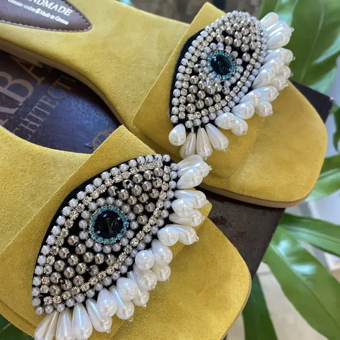 Thumbnail: Leather Sandals with evil eye decoration "Eyes"