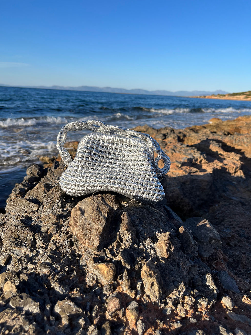Miniatura: Mini Metallic Crochet Clutch Bag - Persefoni Silver