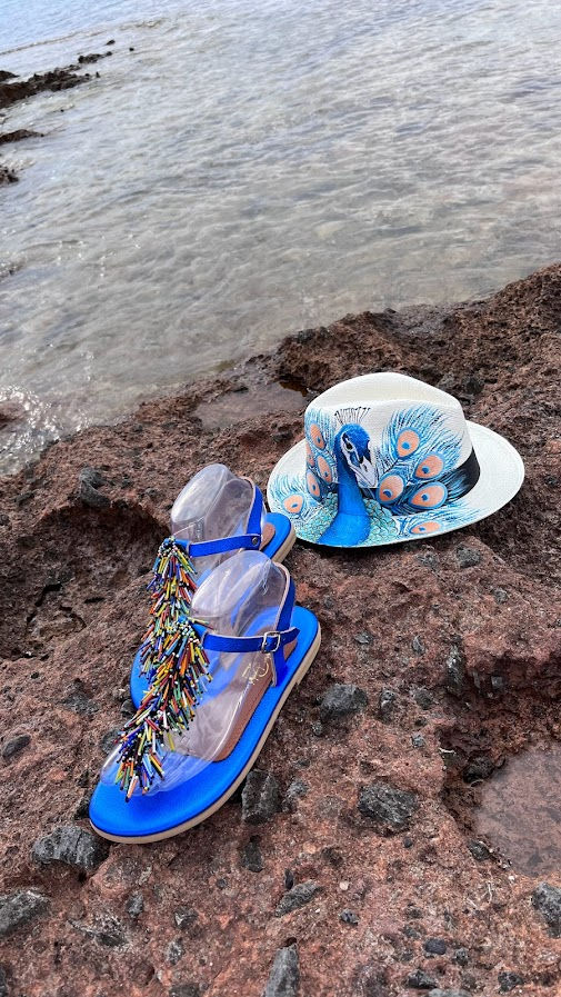Thumbnail: “Thalia” Navy Blue Metalic Leather Sandals