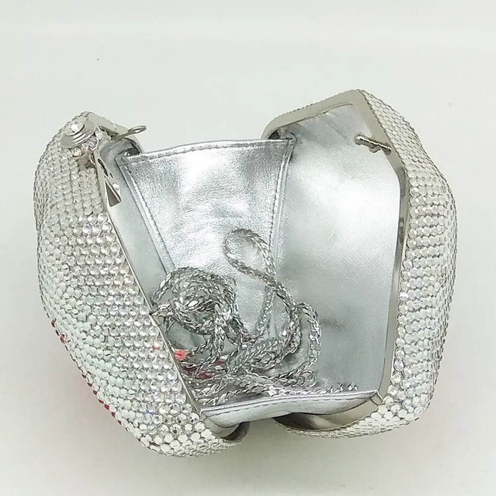 Miniatura: Silver Lips Crystal Clutch Bag