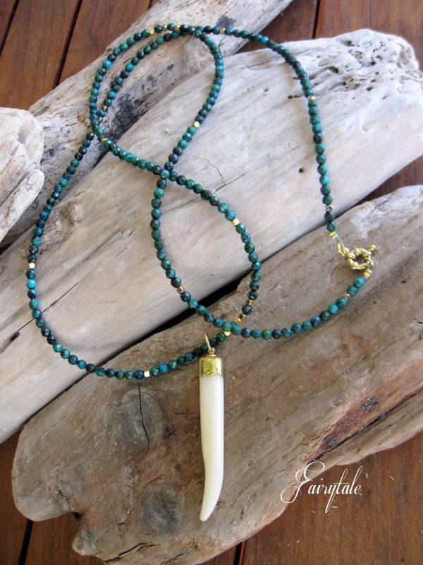Miniatura: Green Chrysocolla & white Buffalo horn -Eloise