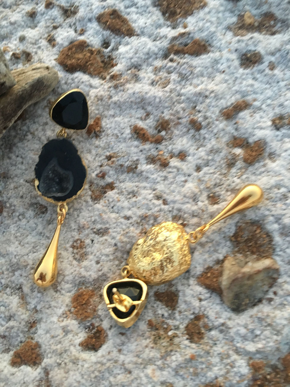 Miniatura: Druzy Black Agate and Onyx Earrings "Penelope"