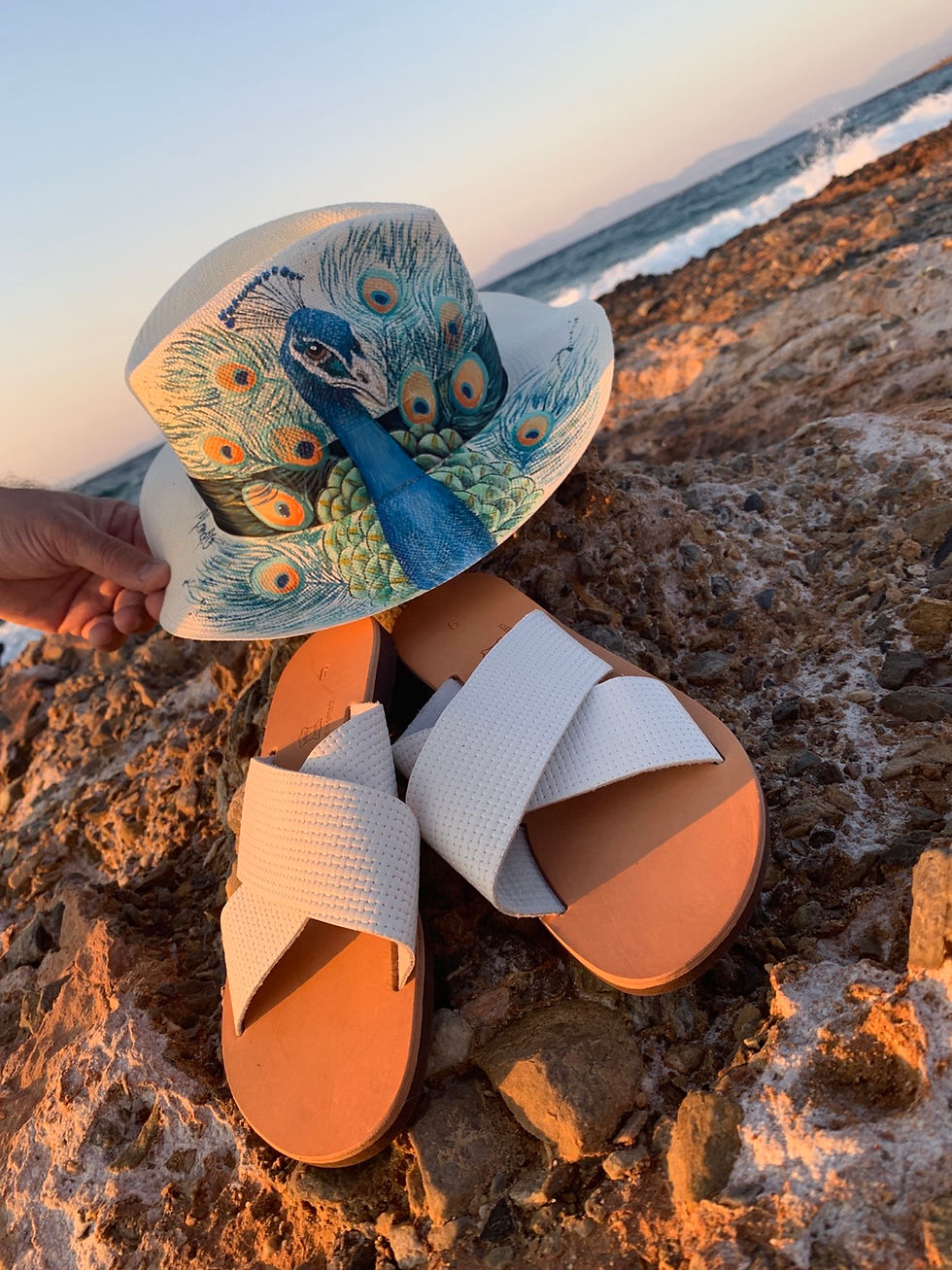 Miniature : Hand Painted Panama Hat - Peacock