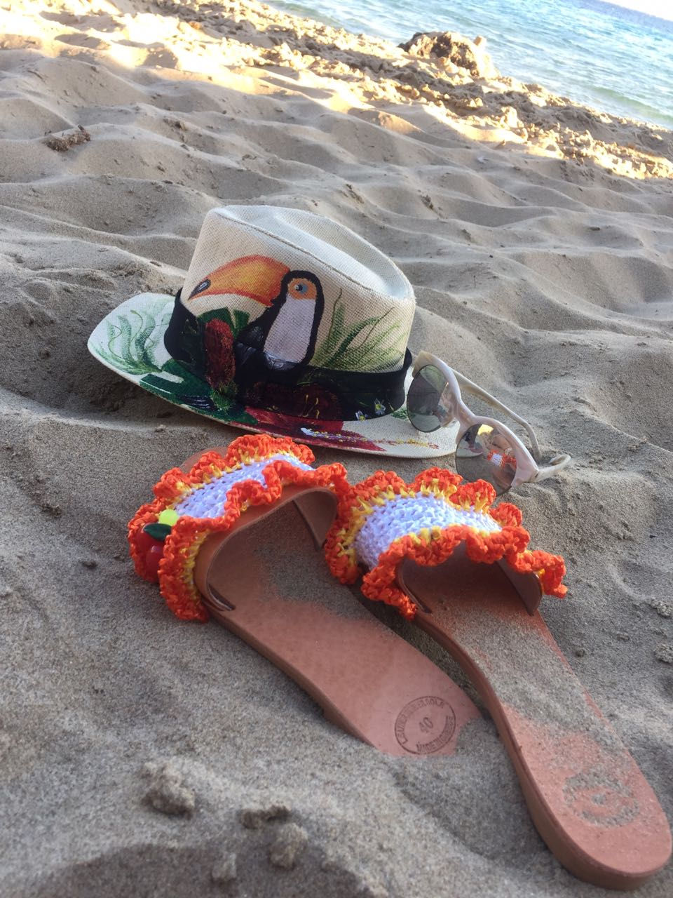 Miniatura: Leather & raffia sandals  "CHICA BOOM"