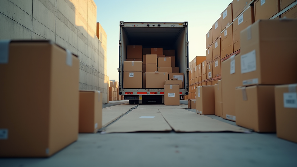 Eye-level view of a delivery truck being loaded with packages for e-commerce shipments