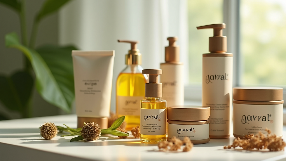 Close-up of Ayurvedic skincare products in eco-friendly packaging