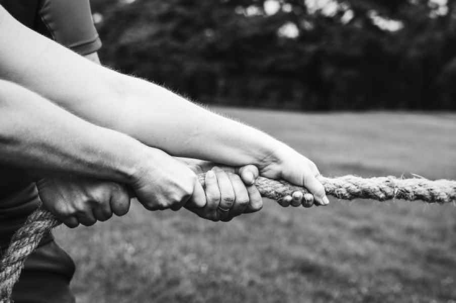 Team competing in a tug-of-war