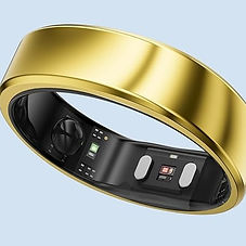 Screenshot of Oura Ring. A gold band against light blue background