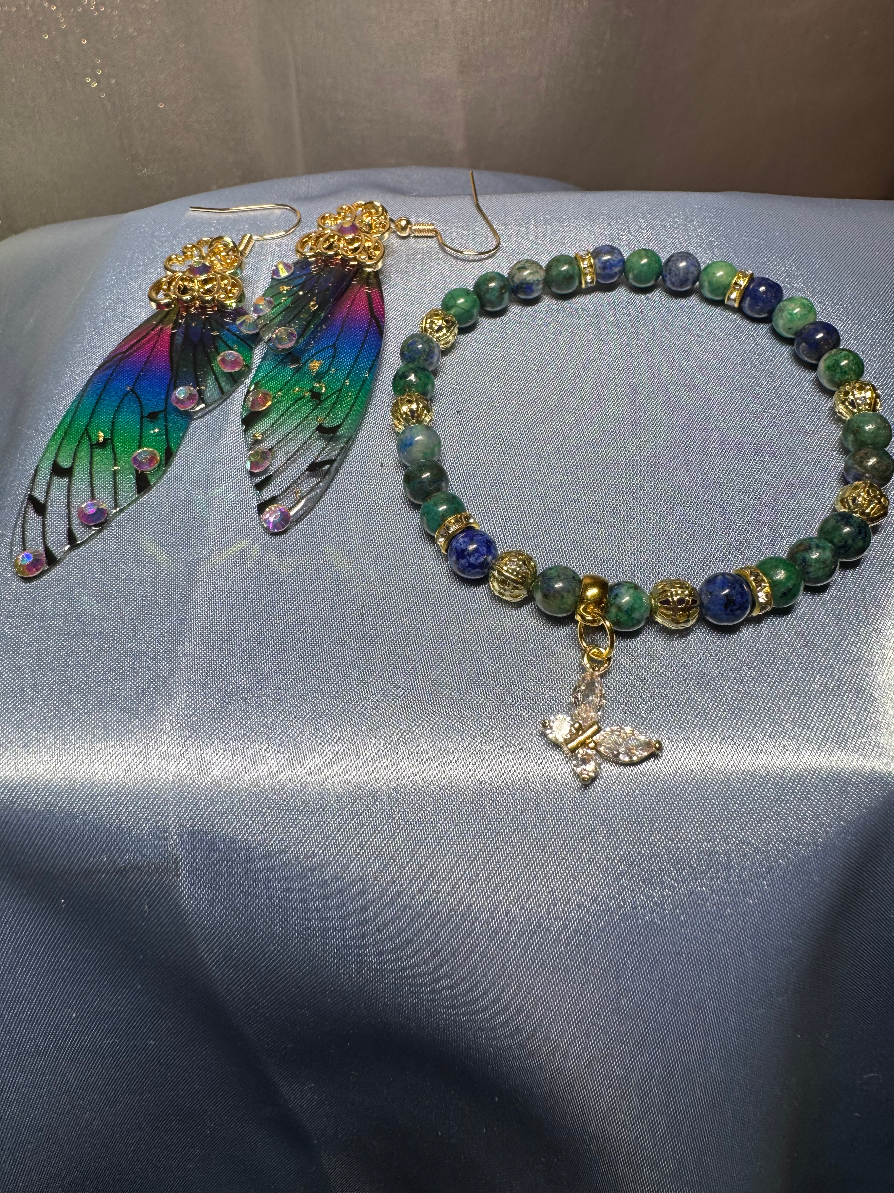 Chrysocolla Bracelet and Butterfly Wings Set