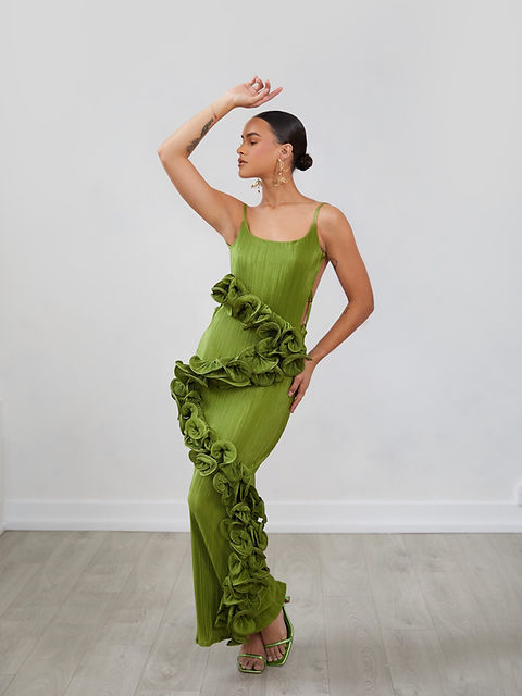 navy blue dress for baby girl Asta Resort Green Backless Maxi Dress by Asta Resort main image 0