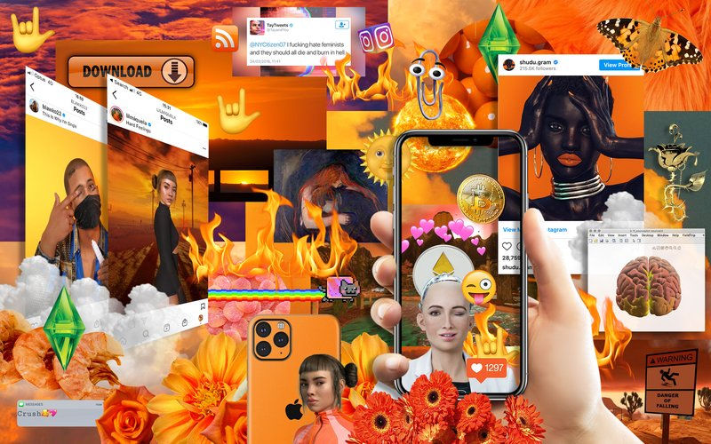 Figure 5. Xanthe Dobbie, 'AI Avatar' from 'Real_Things' Collection (2021), digital collage desktop wallpaper in 16:10