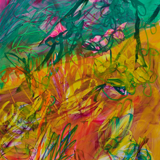 Fig 2: © Jadé Fadojutimi, A Cultivated Melody (2025), acrylic, oil and oil pastel on canvas