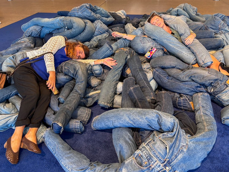 Figure 3. Josee and Indy in the installation Bluejeaneando (2019) by Pia Camil, Naala Badu, Sydney.