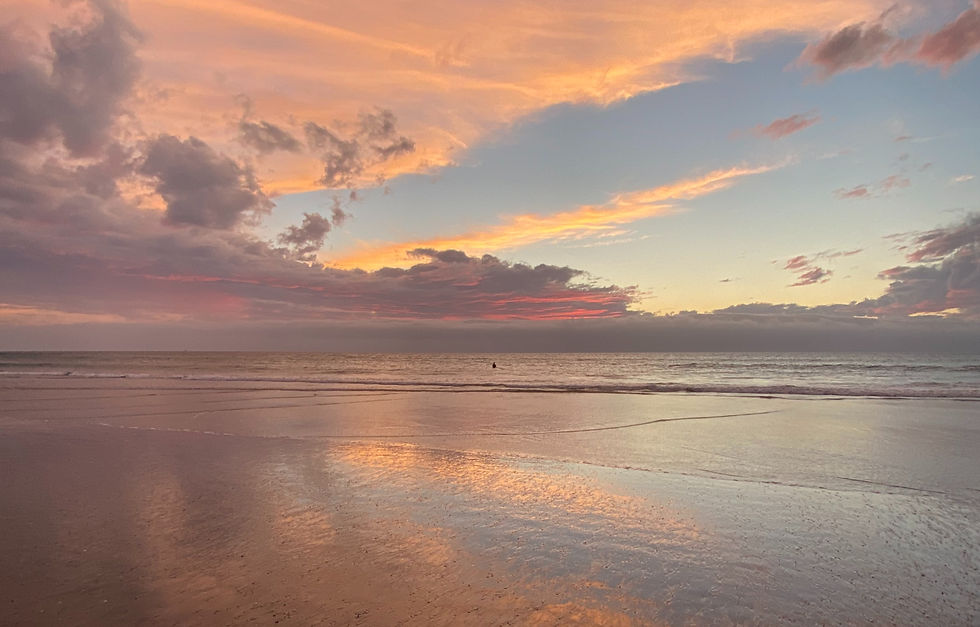 mission beach walking at sunset
