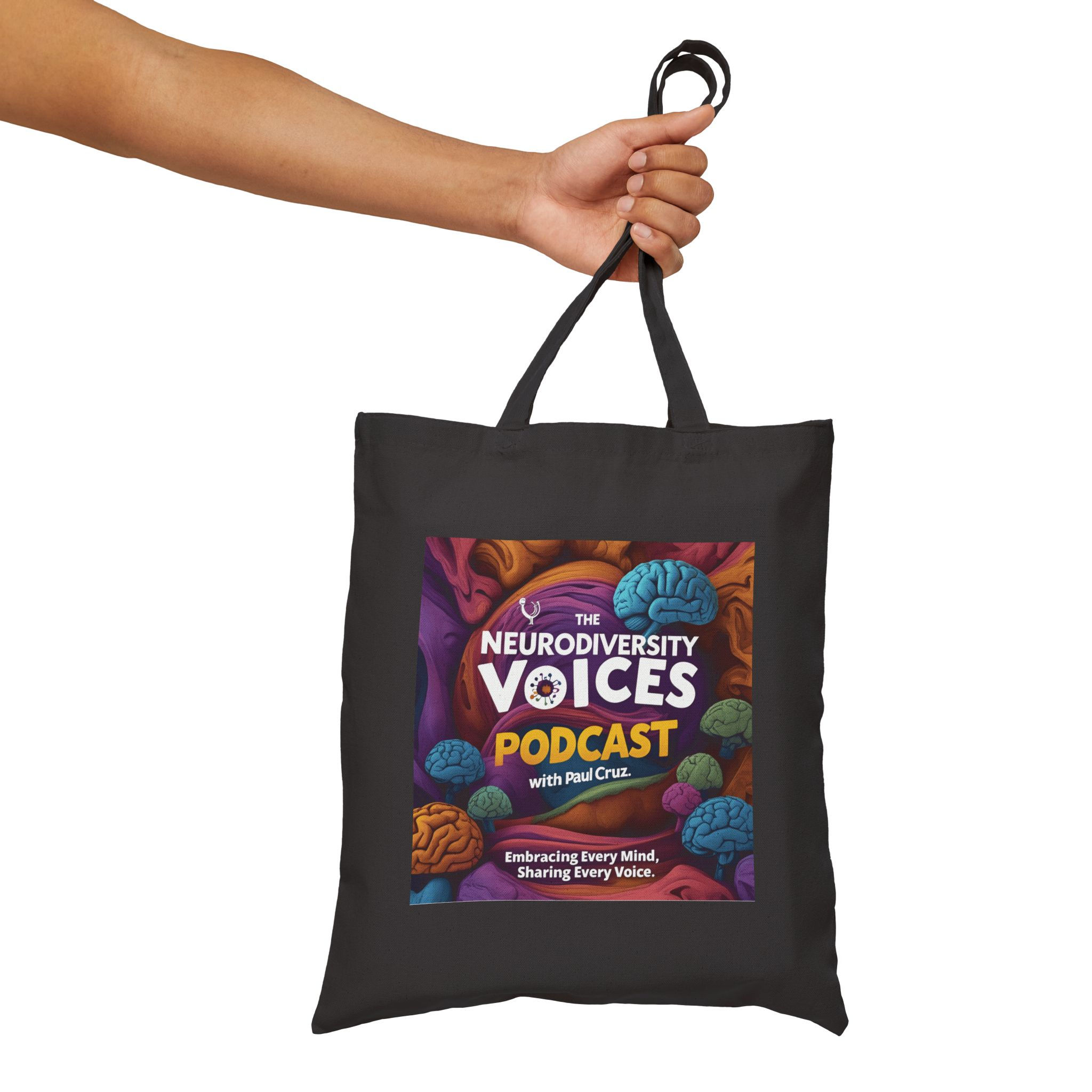 The Neurodiversity Voices Podcast Cotton Tote Bag — Colorful Brain Design