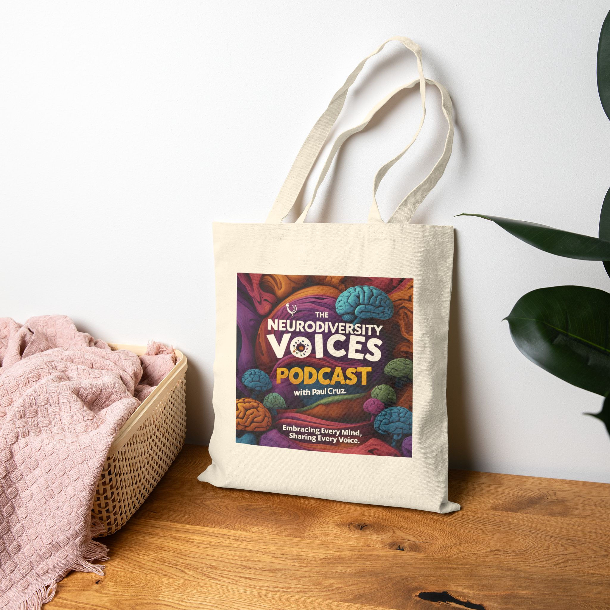 The Neurodiversity Voices Podcast Cotton Tote Bag — Colorful Brain Design