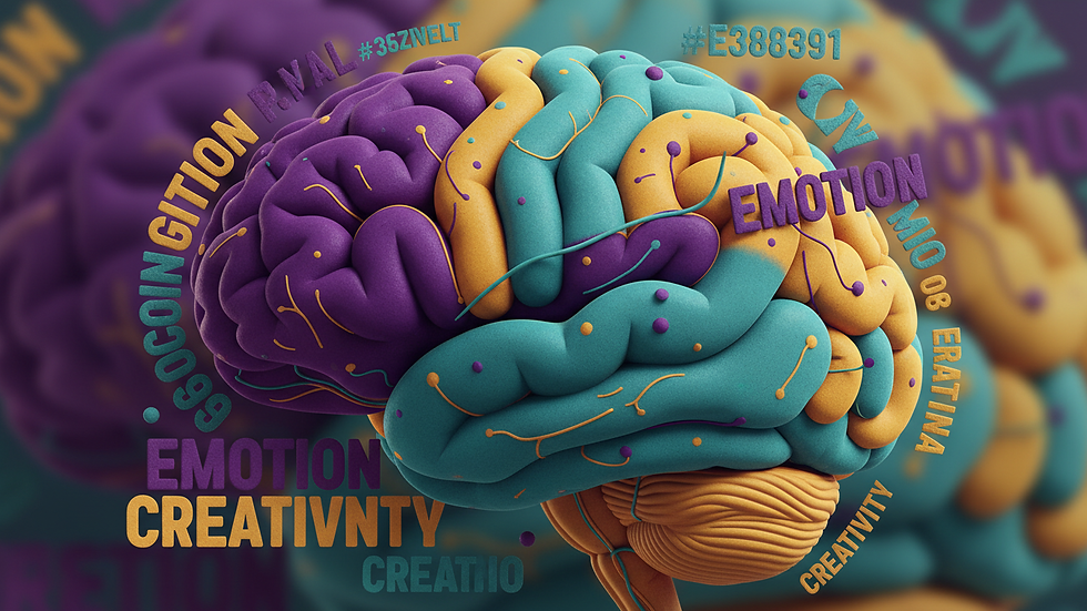 Close-up view of a colorful brain model highlighting different regions