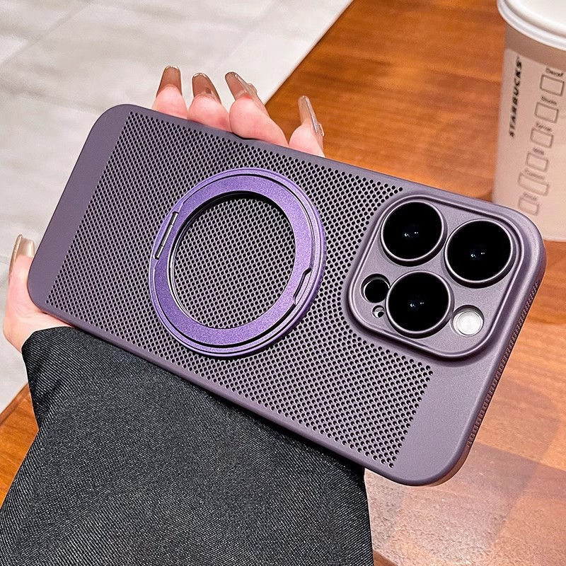 Thumbnail: 360 Rotating Bracket Magnetic Phone Case with Cooling Net for iPhone