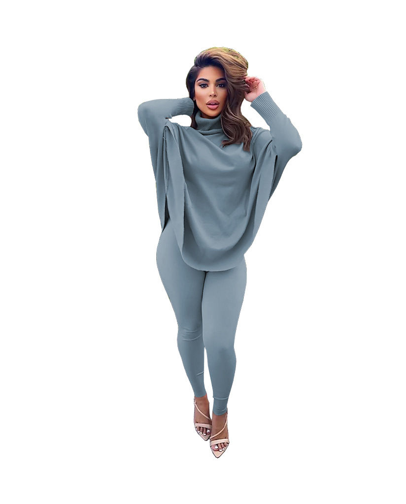 Thumbnail: Women's Solid Color Long Bat Sleeve Sweater Set Two-Piece Suit