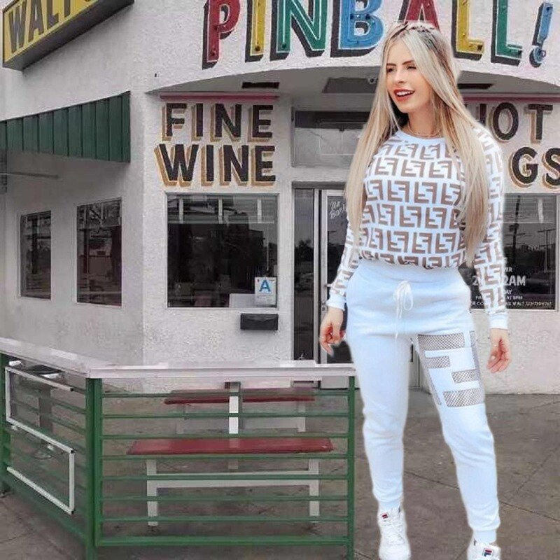 Thumbnail: Printed Long Sleeve Pullover Trousers 2-piece Set Casual Fashion Sports Suit