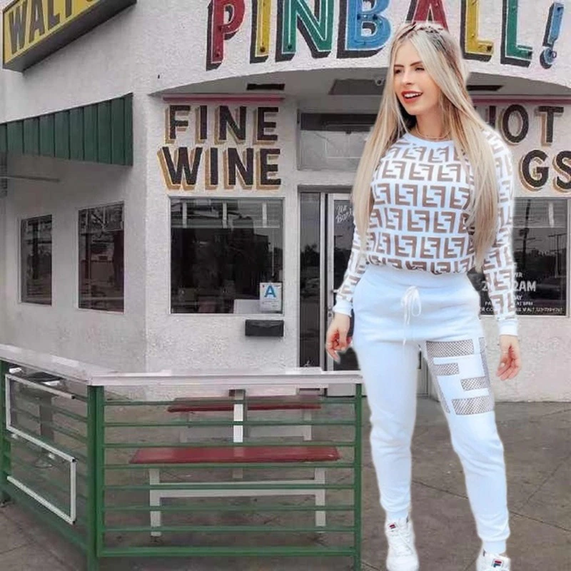 Thumbnail: Printed Long Sleeve Pullover Trousers 2-piece Set Casual Fashion Sports Suit