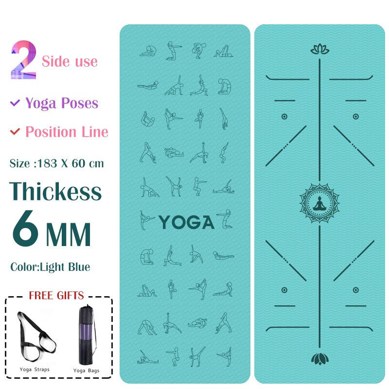 Thumbnail: 6mm Yoga Mat For Beginner TPE Non-slip Mat Yoga  Pad With Position Line  