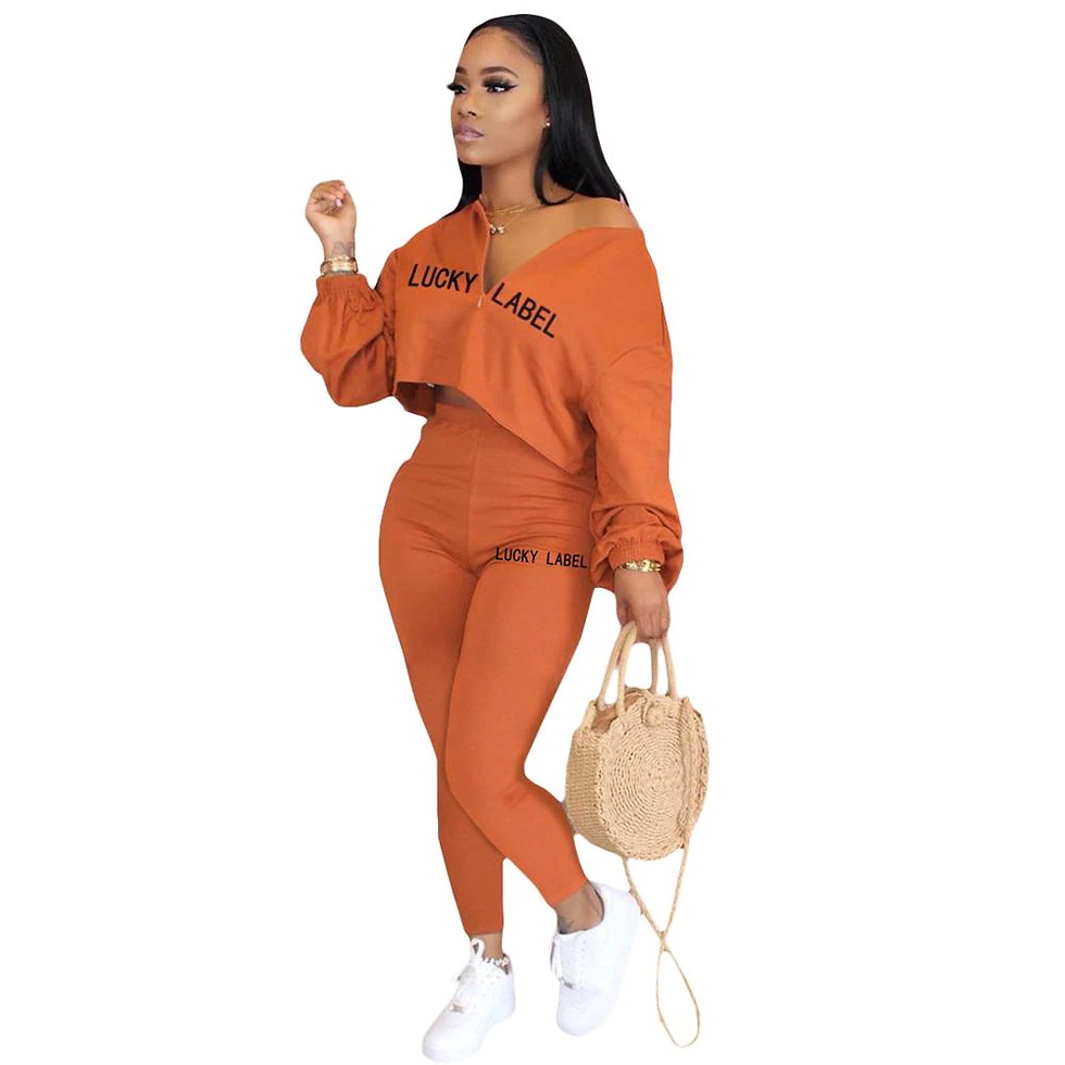 Thumbnail: Lucky Label Letter Print Pant set 2 Pieces Tops And Long Pant Suit 