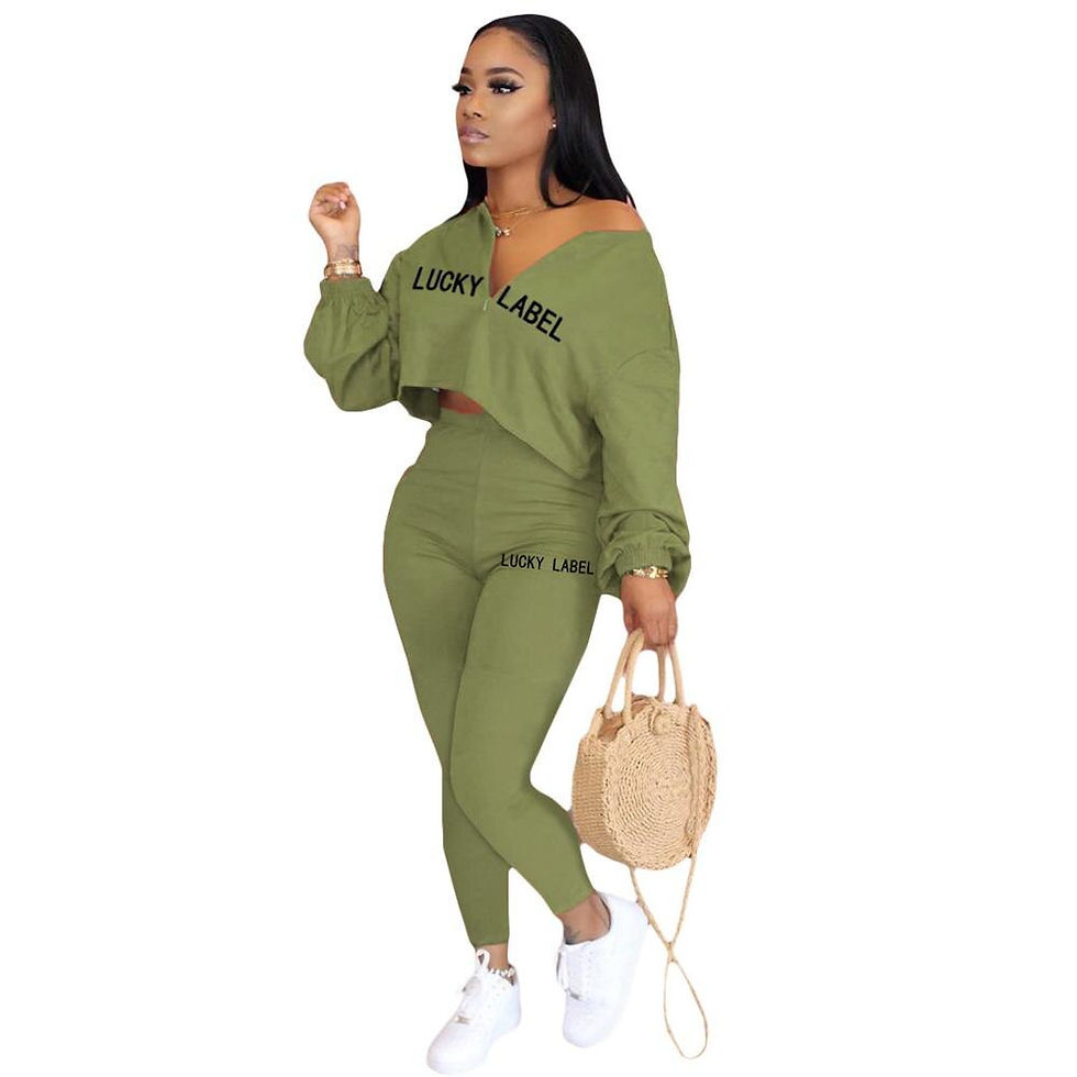 Thumbnail: Lucky Label Letter Print Pant set 2 Pieces Tops And Long Pant Suit 