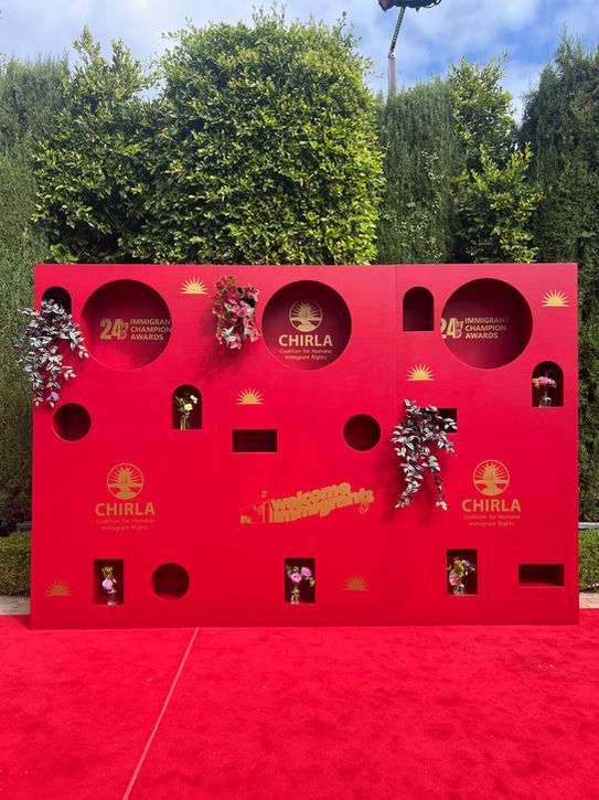 custom fabrication step and repeat with custom decals for the CHIRLA foundation in Hollywood, ca.