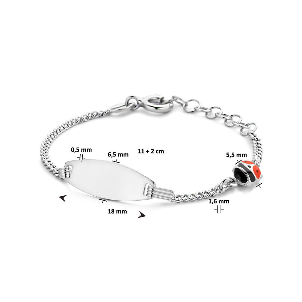 Thumbnail: 222154 Zilveren plaatband met bedel lieveheersbeestje rood