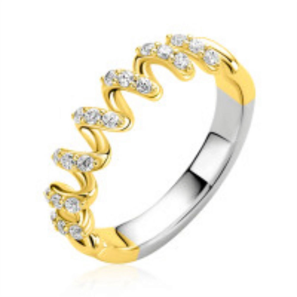 ZIR2877Y ZINZI goldplated zilveren wokkel ring met zirconia