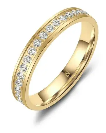 NS-11 Marrya stalen goldplated rij ring met zirconia rondom pave gezet