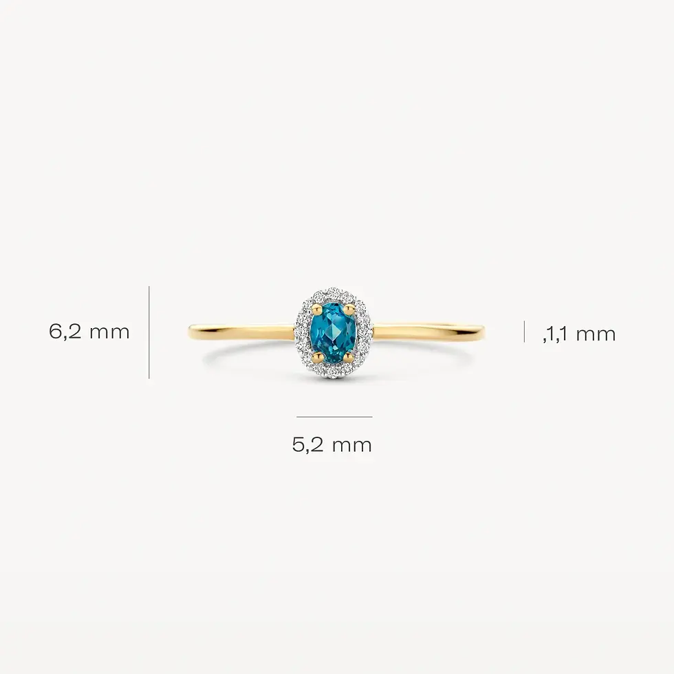 Thumbnail: 1681YDL Blush diamonds ovale rozetring met diamant en Blue Topaz