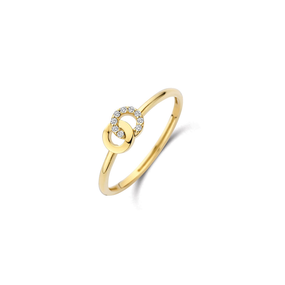 1282YZI Blush geelgouden ring 2 verbonden cirkels zirconia