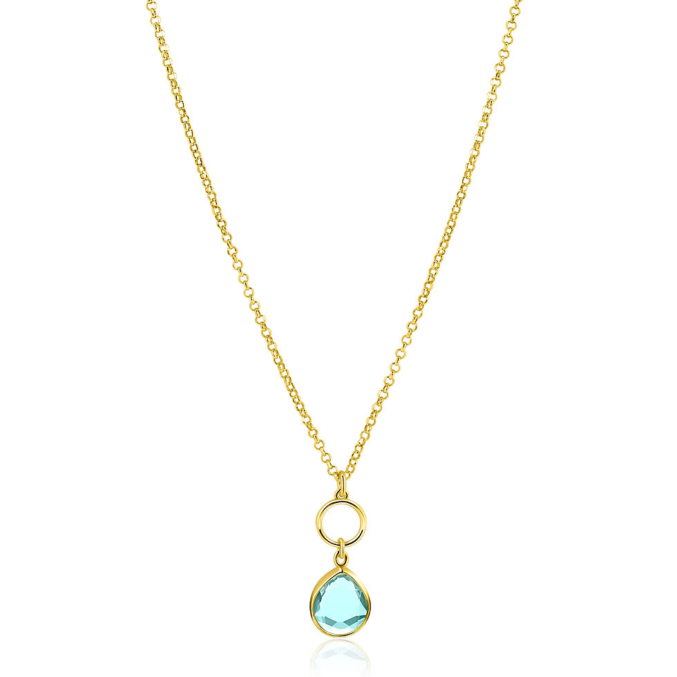 ZIC2716G ZINZI gold plated zilveren ketting open rondje ovale hanger turquoise