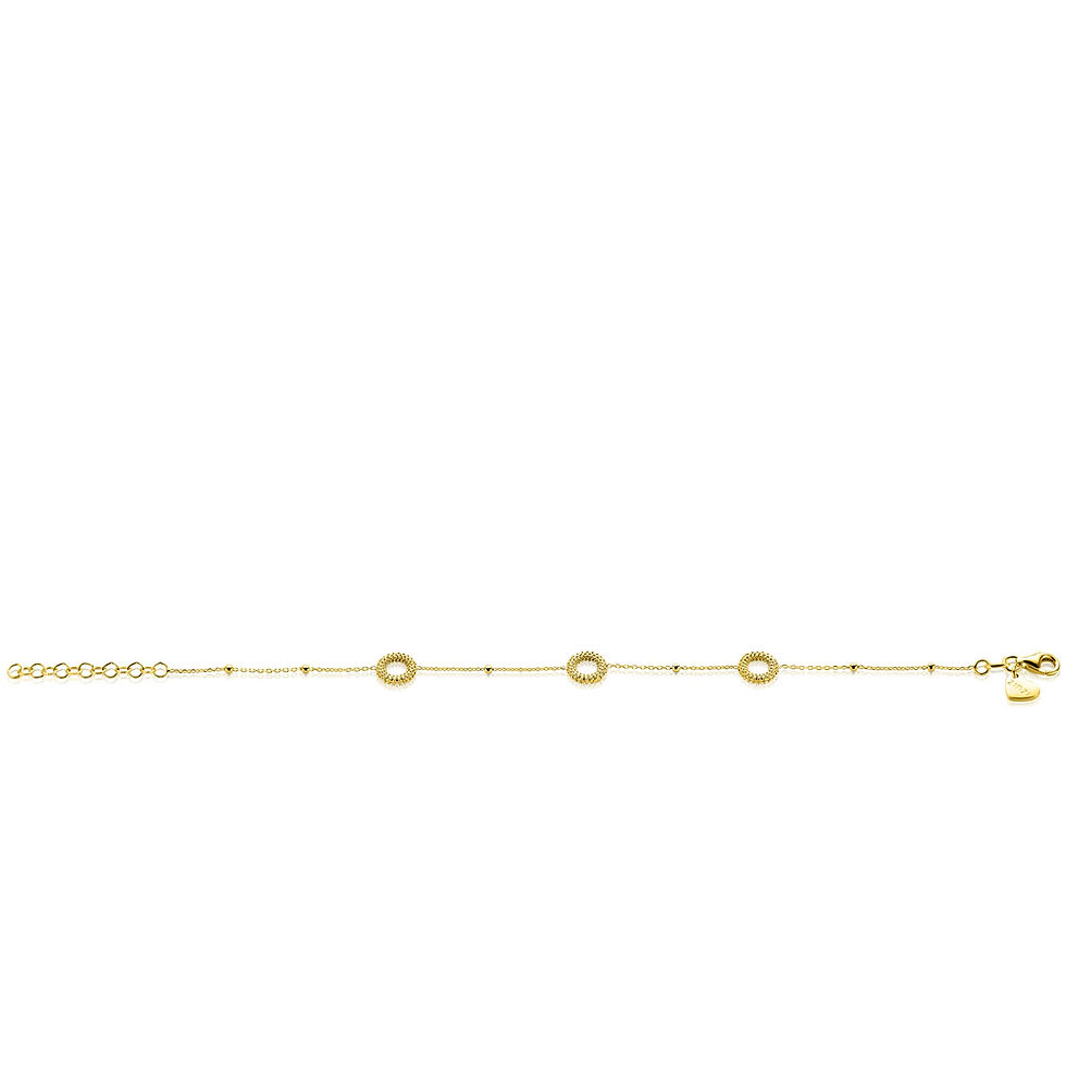 Thumbnail: ZIA2705G ZINZI gold plated zilveren armband met witte parels en bungelende beads