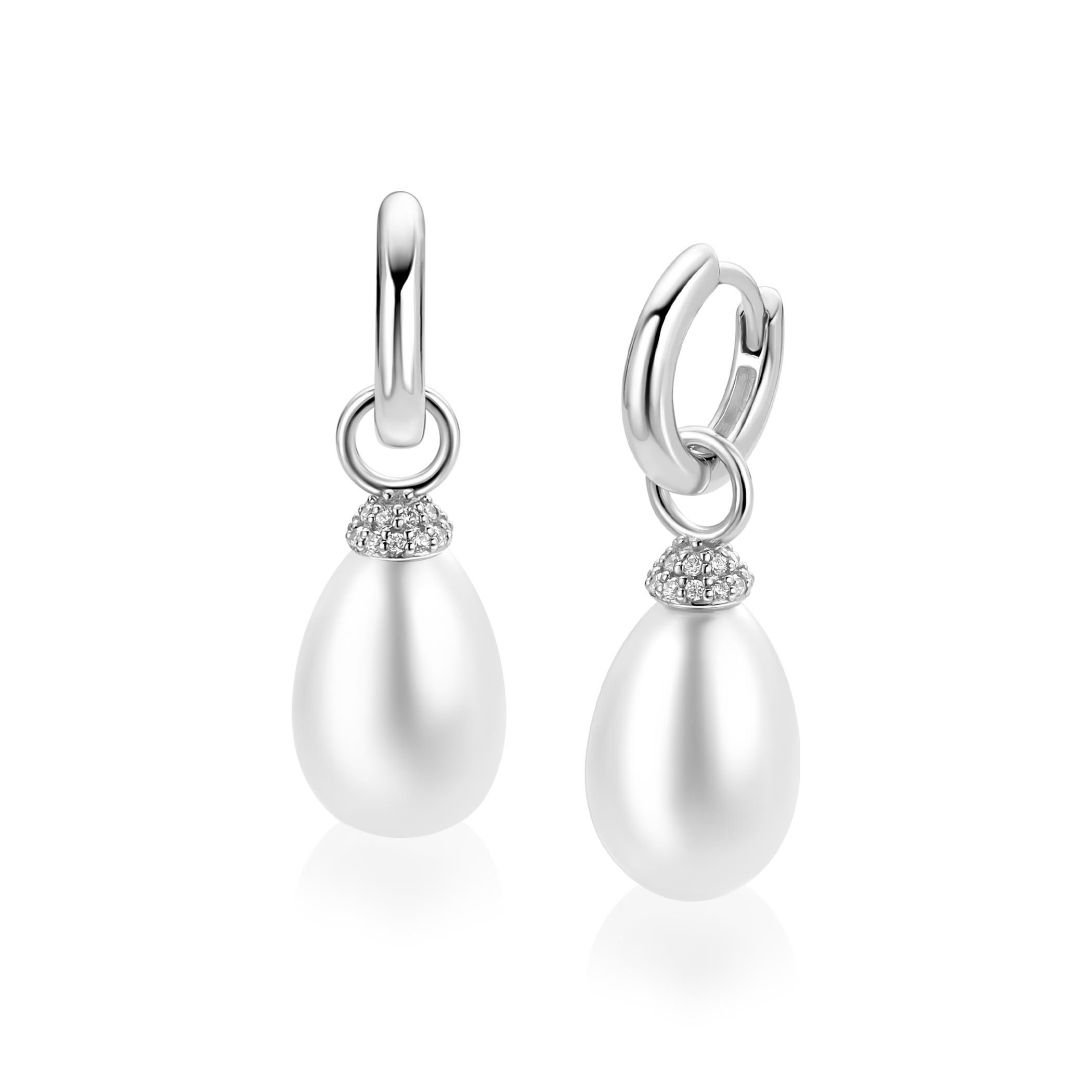 ZICH2822 ZINZI zilveren oorbedel ovale parel en zirconia