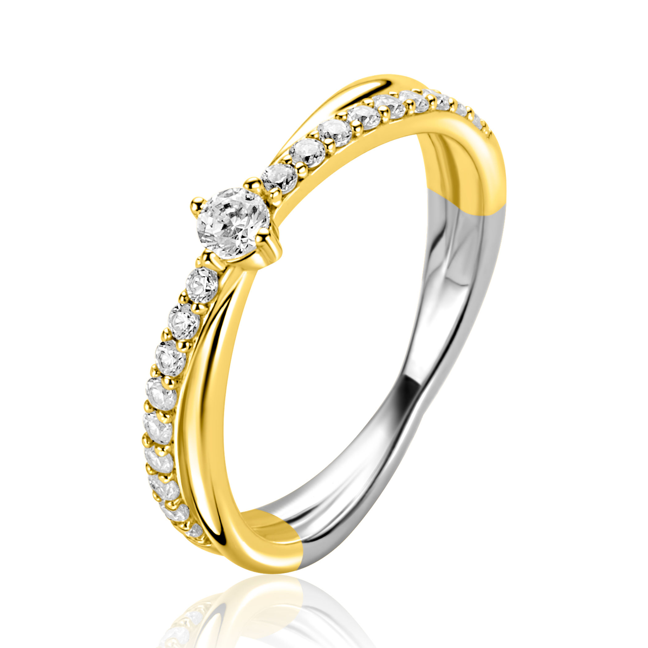 ZIR2725Y ZINZI goldplated cross-over ring zirconia
