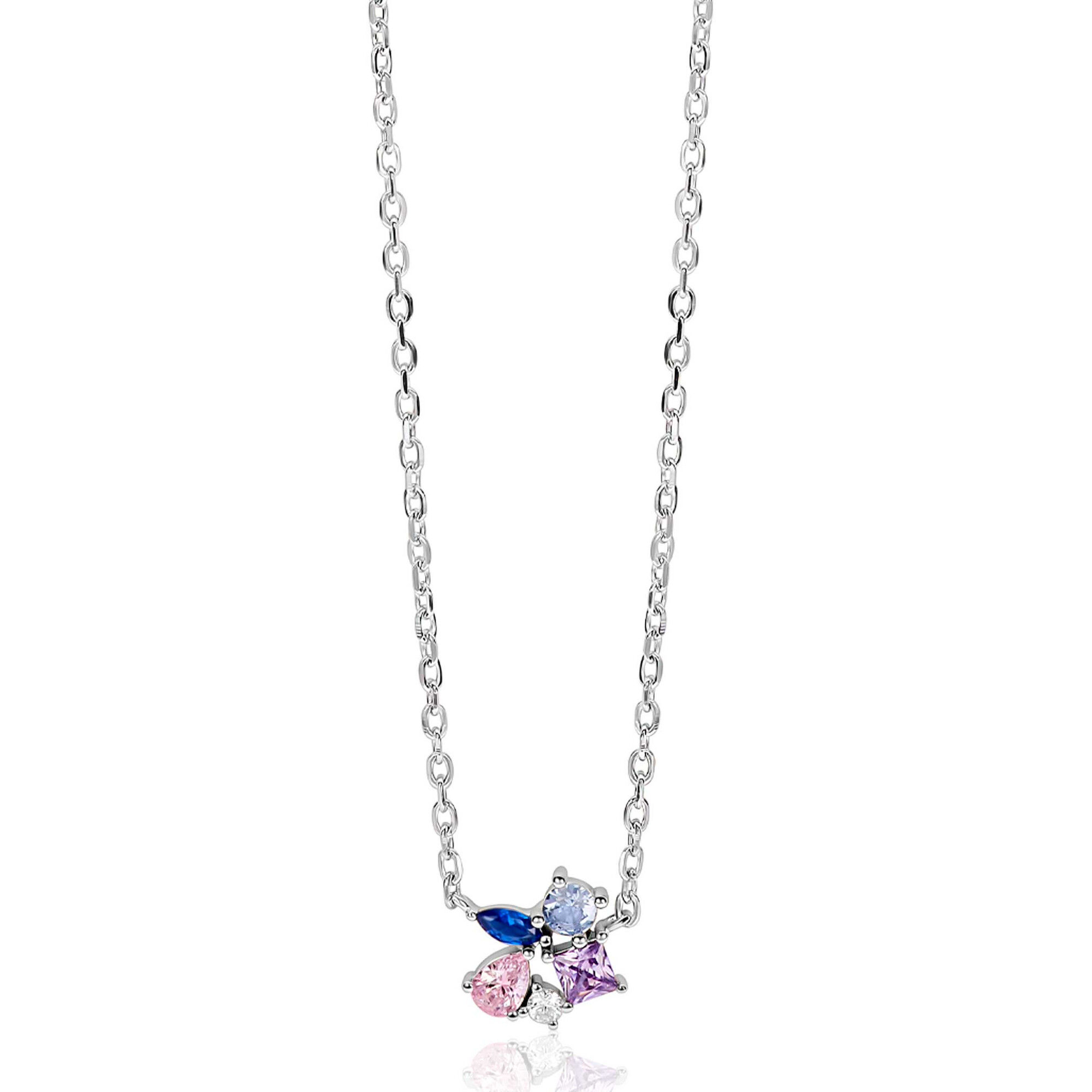 ZIC2866 ZINZI zilveren collier met witte rose paarse en blauwe zirconia