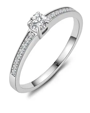 NS-07 Marrya stalen solitairring met zirconia en zijstenen in de band