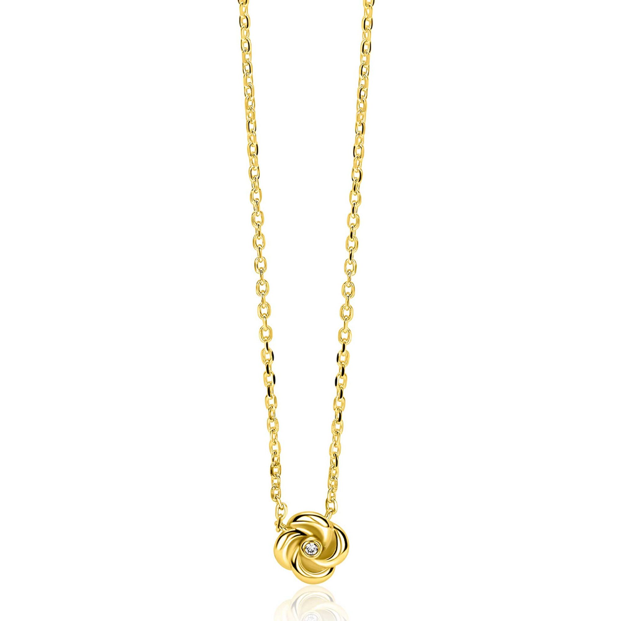 ZIC2872Y ZINZI goldpated zilveren collier roosje en zirconia