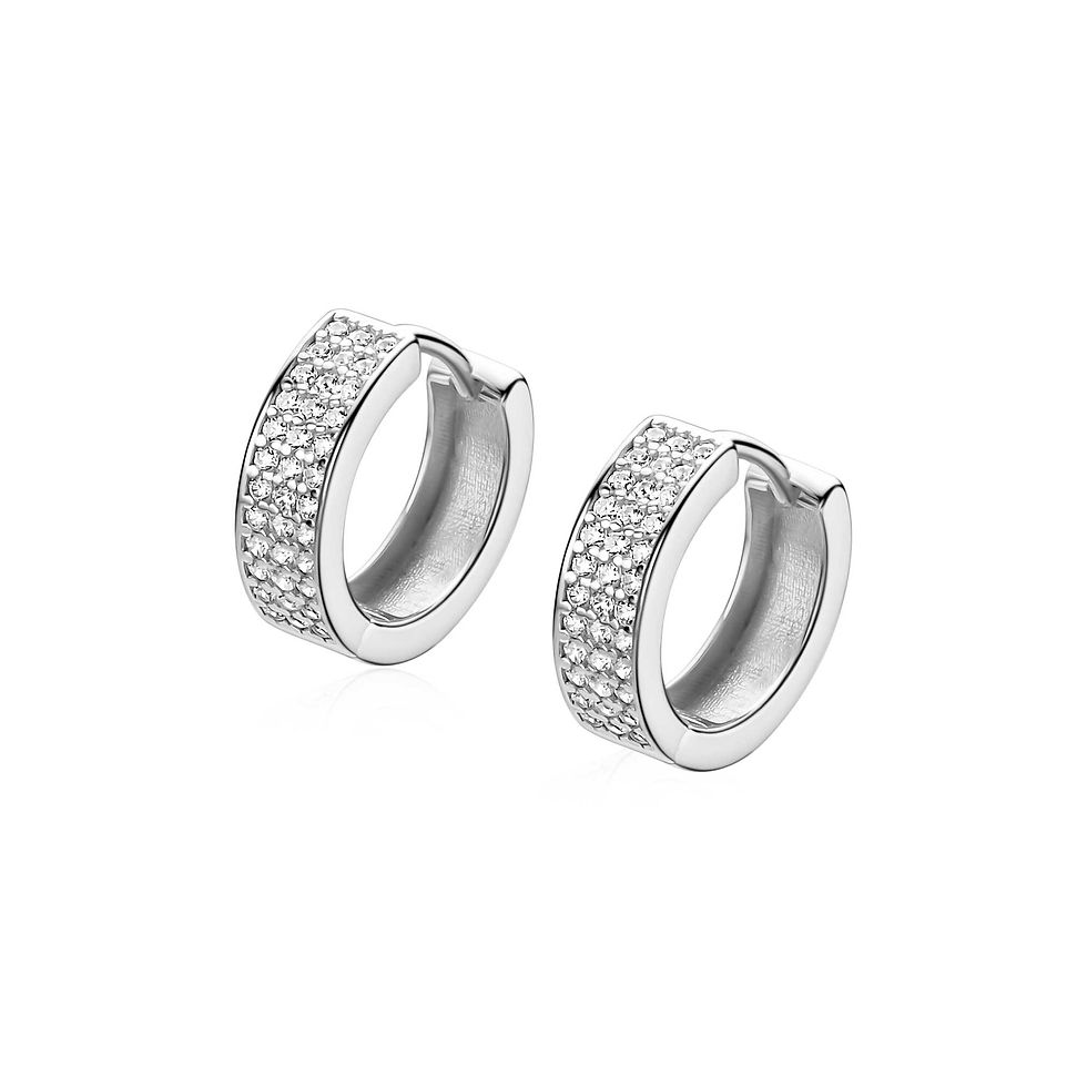 ZIO2862 ZINZI zilveren brede oorringen met zirconia
