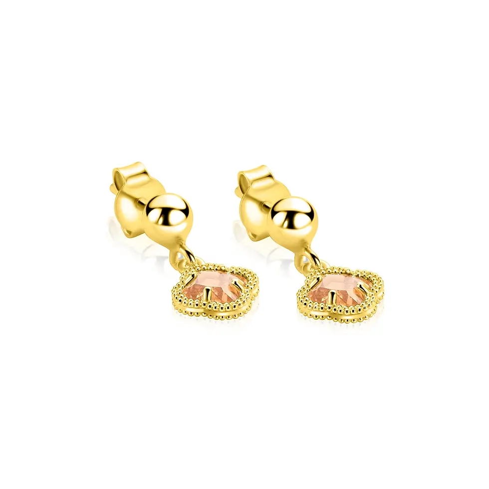Thumbnail: ZIO2905C ZINZI goldplated zilveren oorstekers met klaver champagne