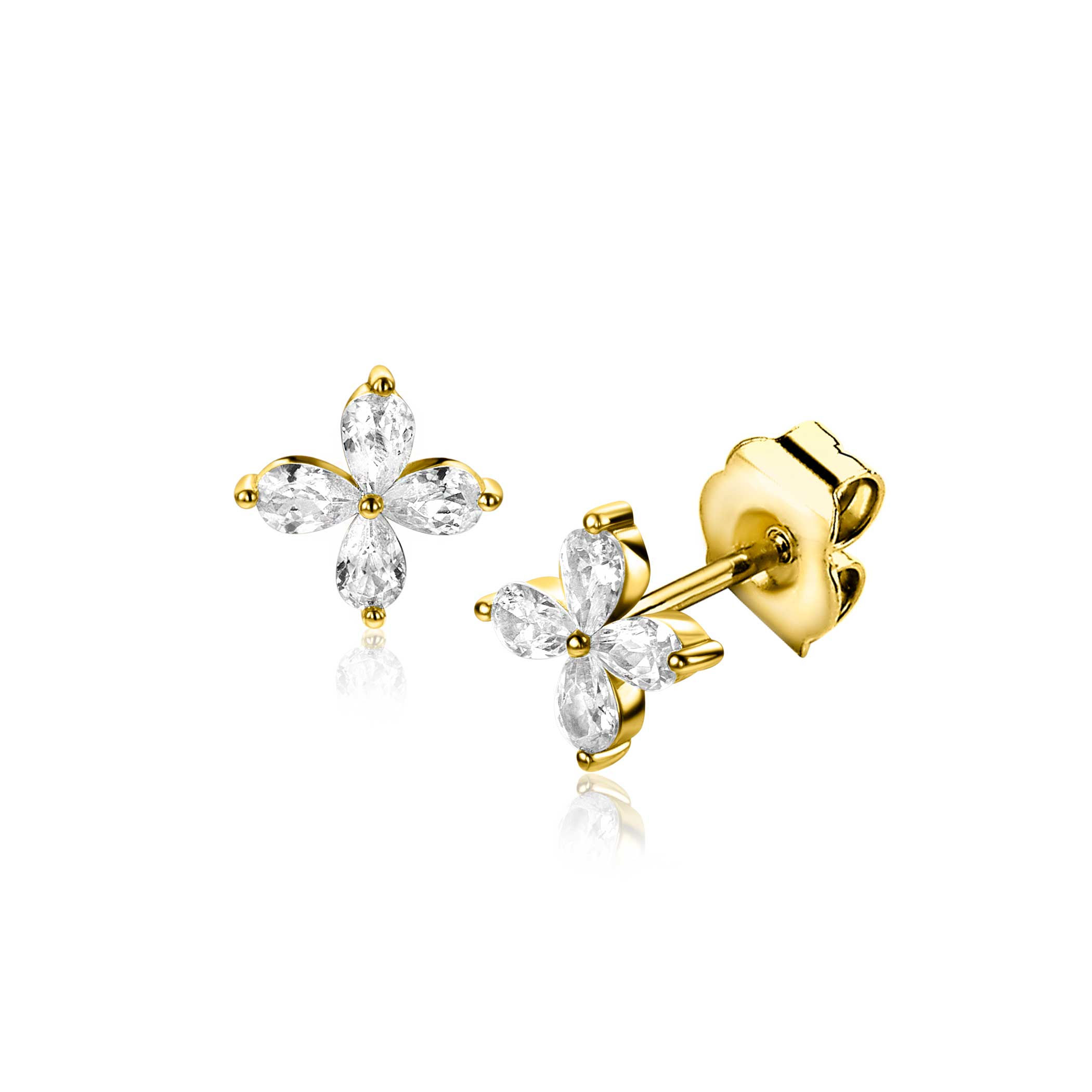 ZIO2624 ZINZI goldplated zilveren oorknoppen bloem ovale zirconia