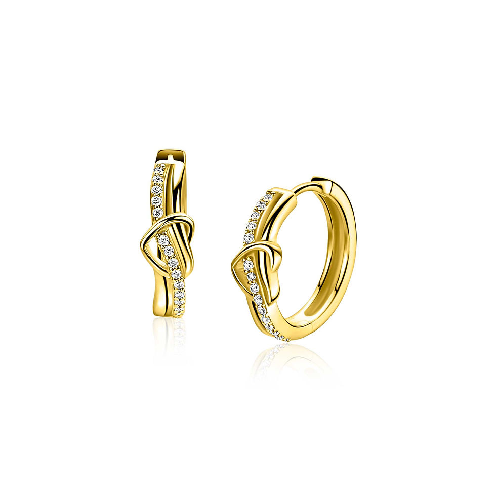 ZIO2784Y ZINZI goldplated zilveren oorringen met golvend hart en zirconia